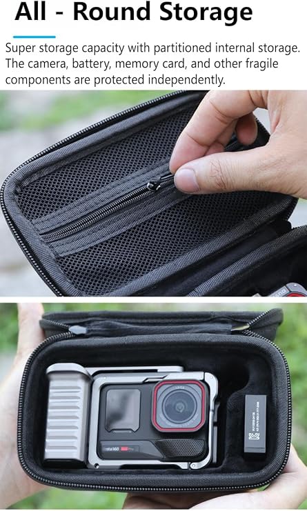 Storage Case for Insta.360 Ace Pro/ 2 Xplorer Grip Kit - Portable Street Photography Organizer, Dual Zipper Compact Travel Protective Carrying Case (Small 2)