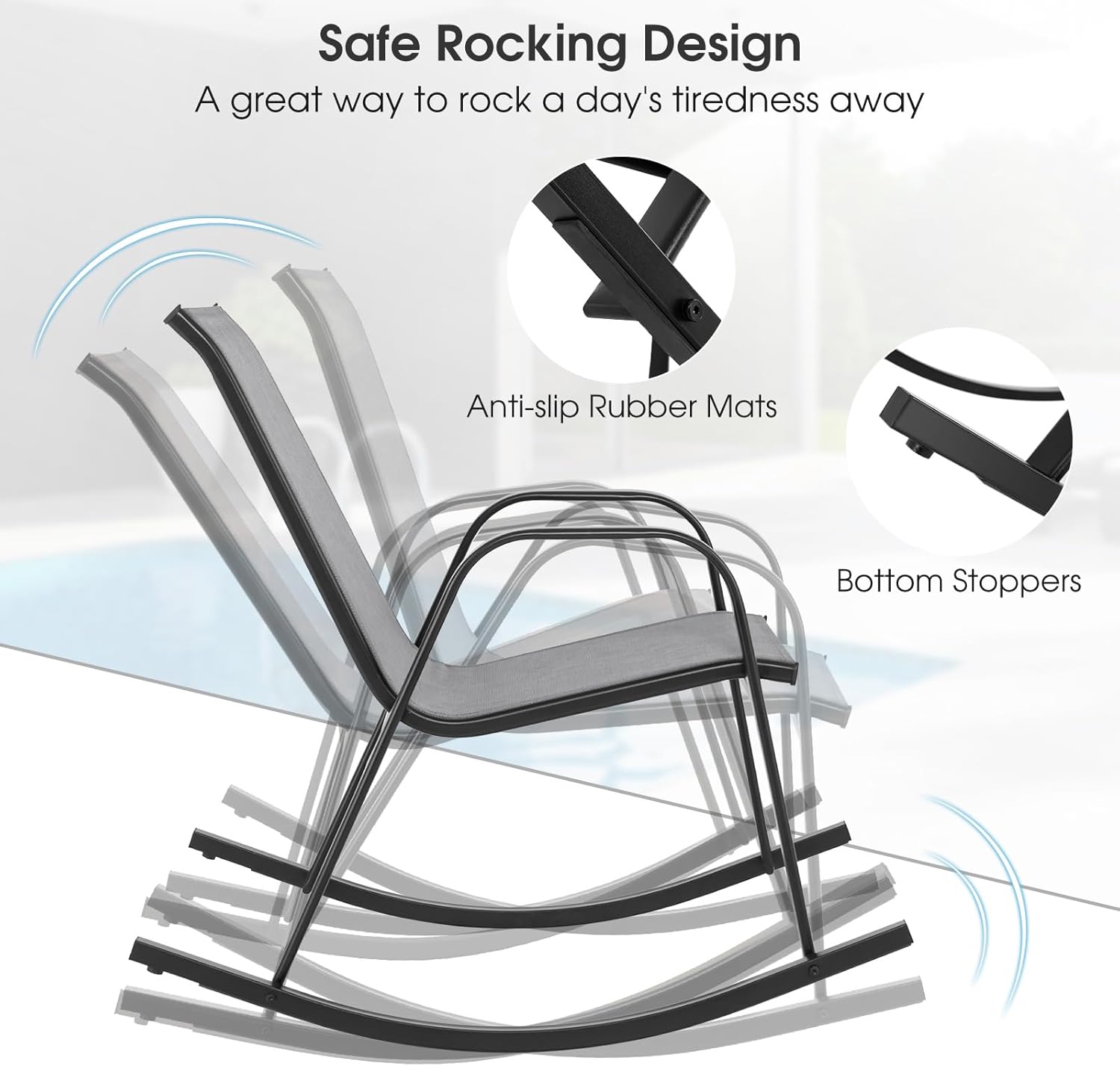 Giantex Outdoor Rocking Chairs Set of 2, Patio Rocking Chairs w/Breathable Seat & Back, Heavy-Duty Metal Support, Ergonomic Outside Rocker for Backyard, Poolside, Garden (1, Grey)