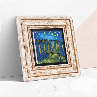 Pinecone Stone Van Gogh Ren Nehri’nde Yıldızlı Bir Gece Taş Duvar Tablosu - Çerçeveli Taş Tablo - Dekoratif Duvar Sanatı -...