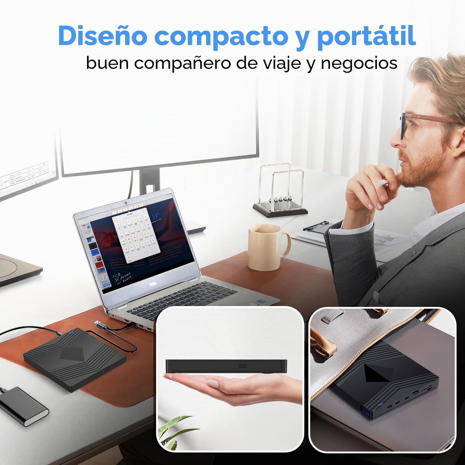 Lector CD/DVD Externo,USB 3.0 Grabadora DVD Externa con Tarjetas SD TF y 2 Puertos USB C Unidades DVD/CD -RW/ROM Externas,Lector DVD Externo para PC Portátil Laptop Windows 11/10/8.1/7 Linux MacOS