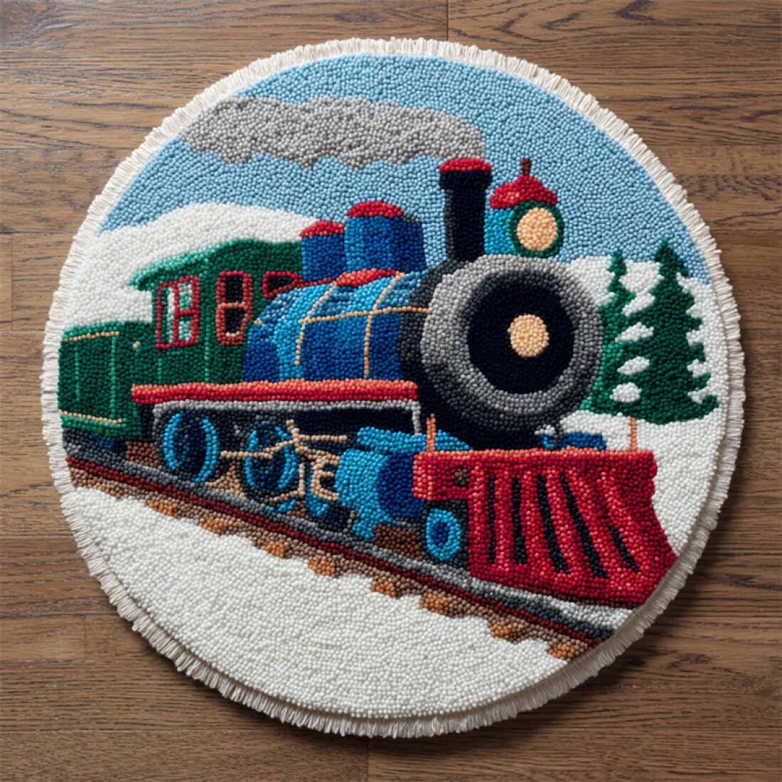 Rqwybcaxn DIY Rug Latch Hook Kits for Adults Needlework Kit Cartoon Train 50x50cm Round Washable Area Rug Living Room Wall Hanging