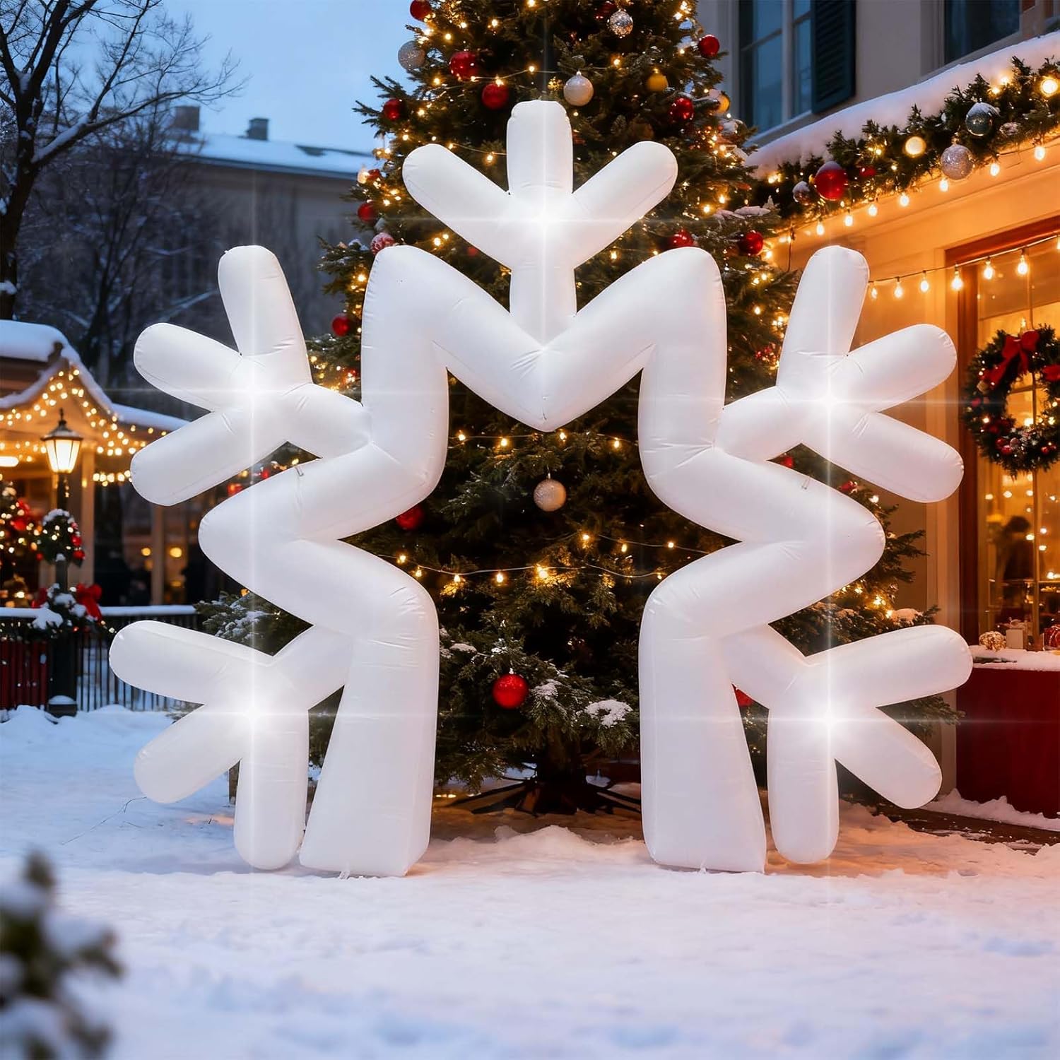 10Ft Inflatable Snowflake Arches Decoration, Giant Christmas Event Decors,with Blower Built in 5 LED Lights,Suitable for The Lawn Garden Courtyard Birthday New Year Party Family Gathering (Snowflake)