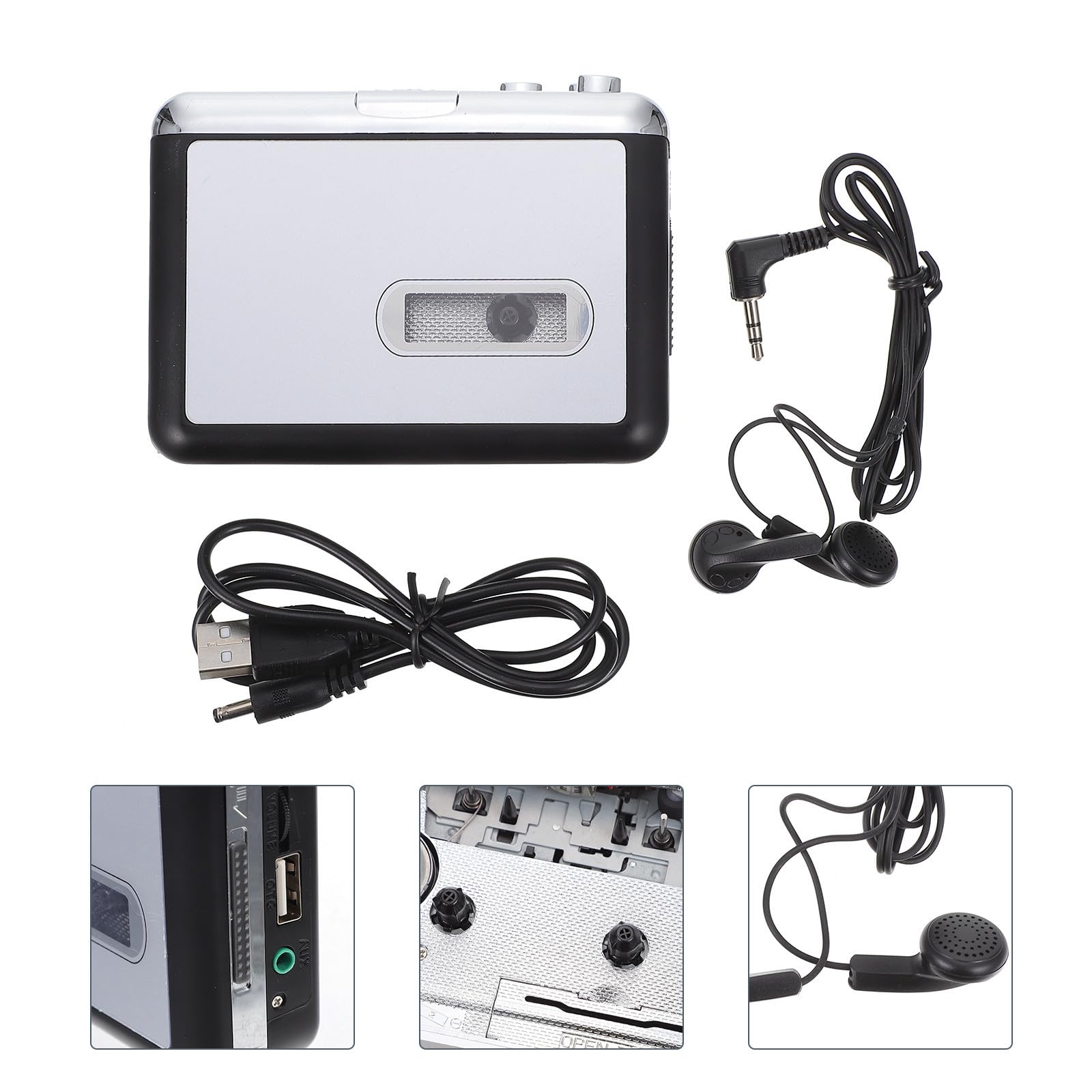 Dispositivo Portatile Convertitore Audio da Cassetta a MP3 Argento con Lettore USB e Alimentazione a Batterie 2 x AA, Adatto a Ufficio e Viaggi