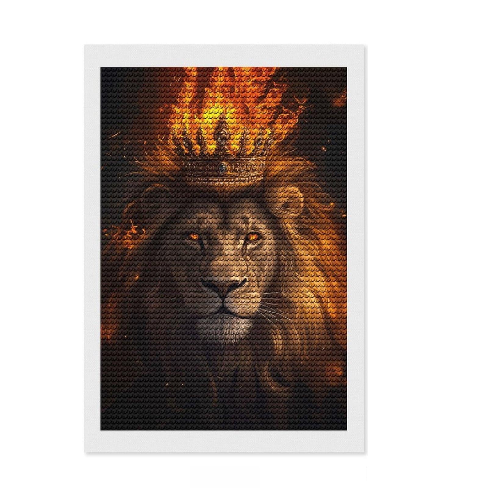 Junmoney Fiery Lion King Diamond Style Art Kit 8"x12", Christmas Gift, for Family Craft Time, Vintage Style Decor, Creative Gift Idea