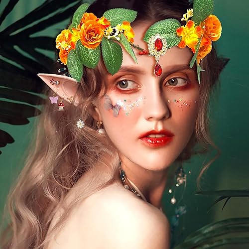 Miniatura 2 de Orejas de elfo con piercings  Orejas de elfo con cadenas para cosplay  Orejas de elfo puntiagudas suaves  con juego de aretes, orejas de elfo con