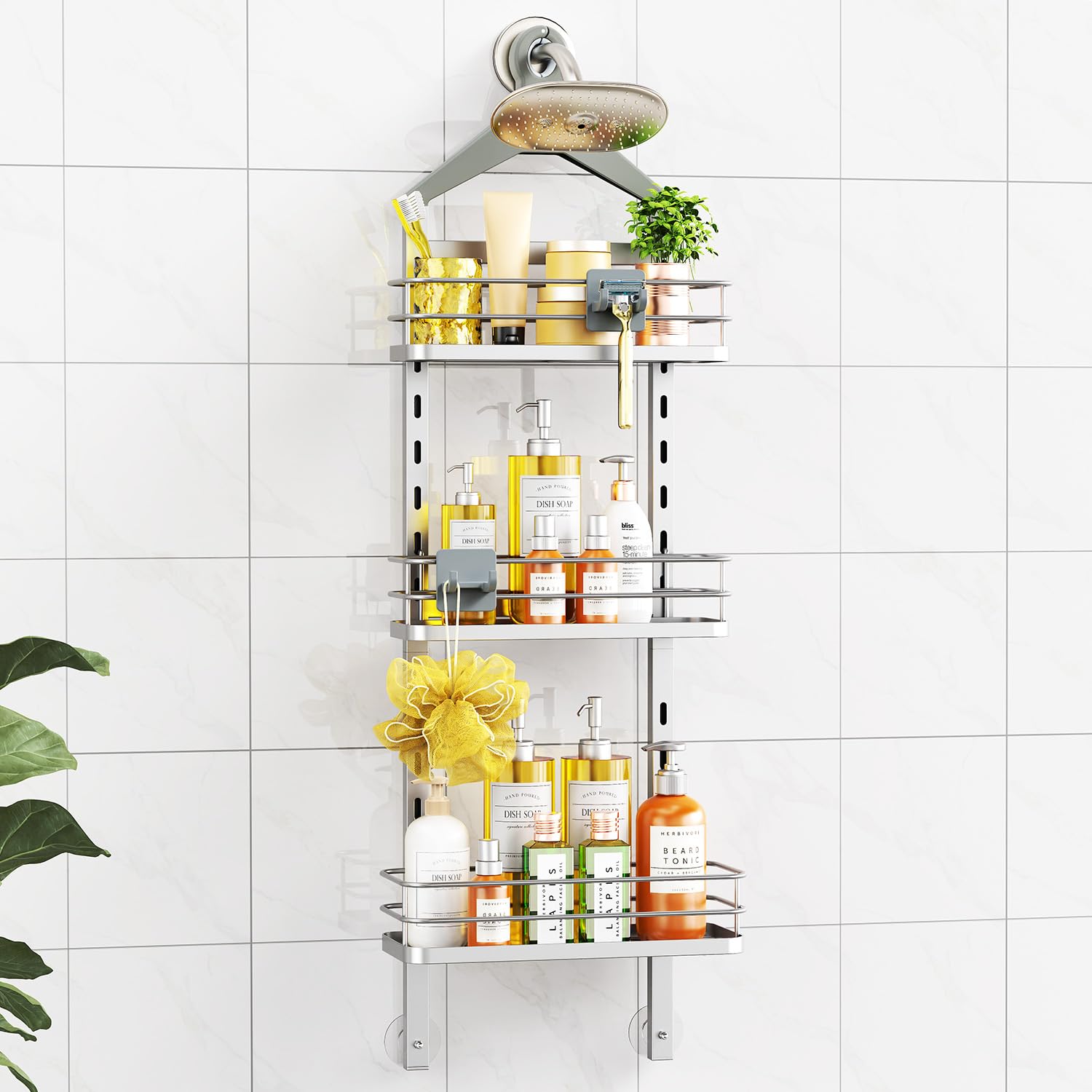 Étagère de douche à 3 niveaux réglable ODesign argent suspendre pour rangement salle de bain