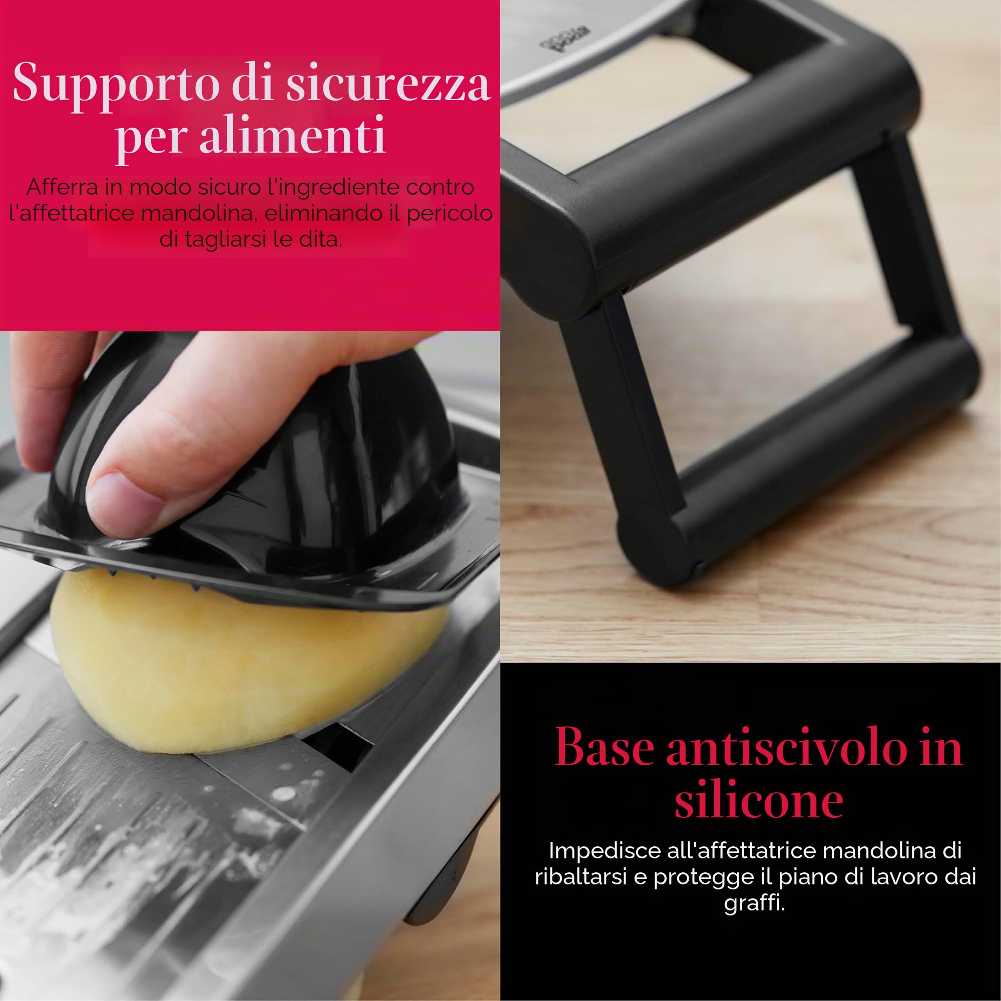 Good Food GF847073 - Mandolino da chef con lame di precisione in acciaio inox, impostazioni regolabili e base antiscivolo in silicone, acciaio inossidabile e nero