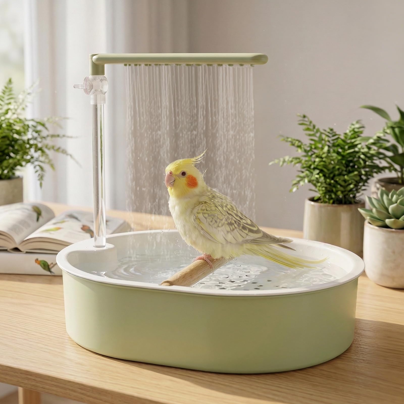 Douche pour oiseaux perruches, baignoire automatique pour oiseaux avec débit d'eau réglable, circuit d'alimentation USB, abreuvoir à oiseaux avec 26 sorties d'eau pour perruches ondulées