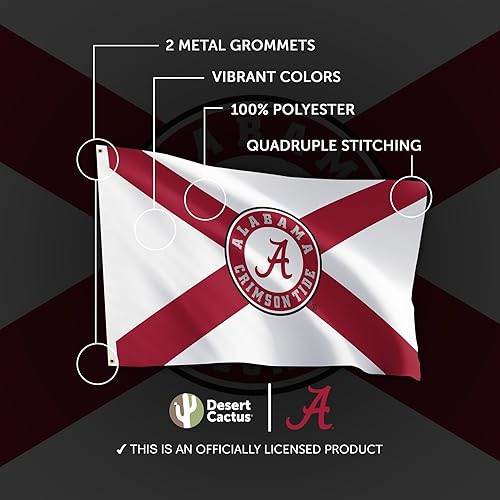 Miniatura 4 de Desert Cactus Bandera de la Universidad de Alabama Crimson Tide Bama UA Banderas Banners 100% poliéster para interiores y exteriores, 3 x 5 (bandera