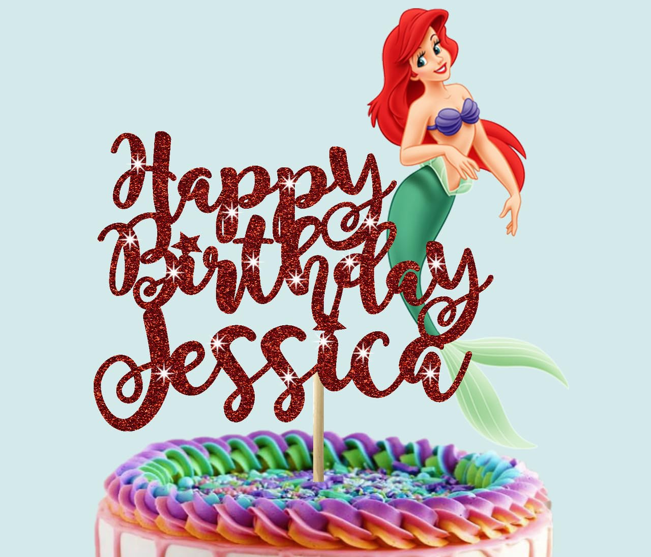 Glitter Card Personalised Little Mermaid Cake Topper (Red) โ image 1
