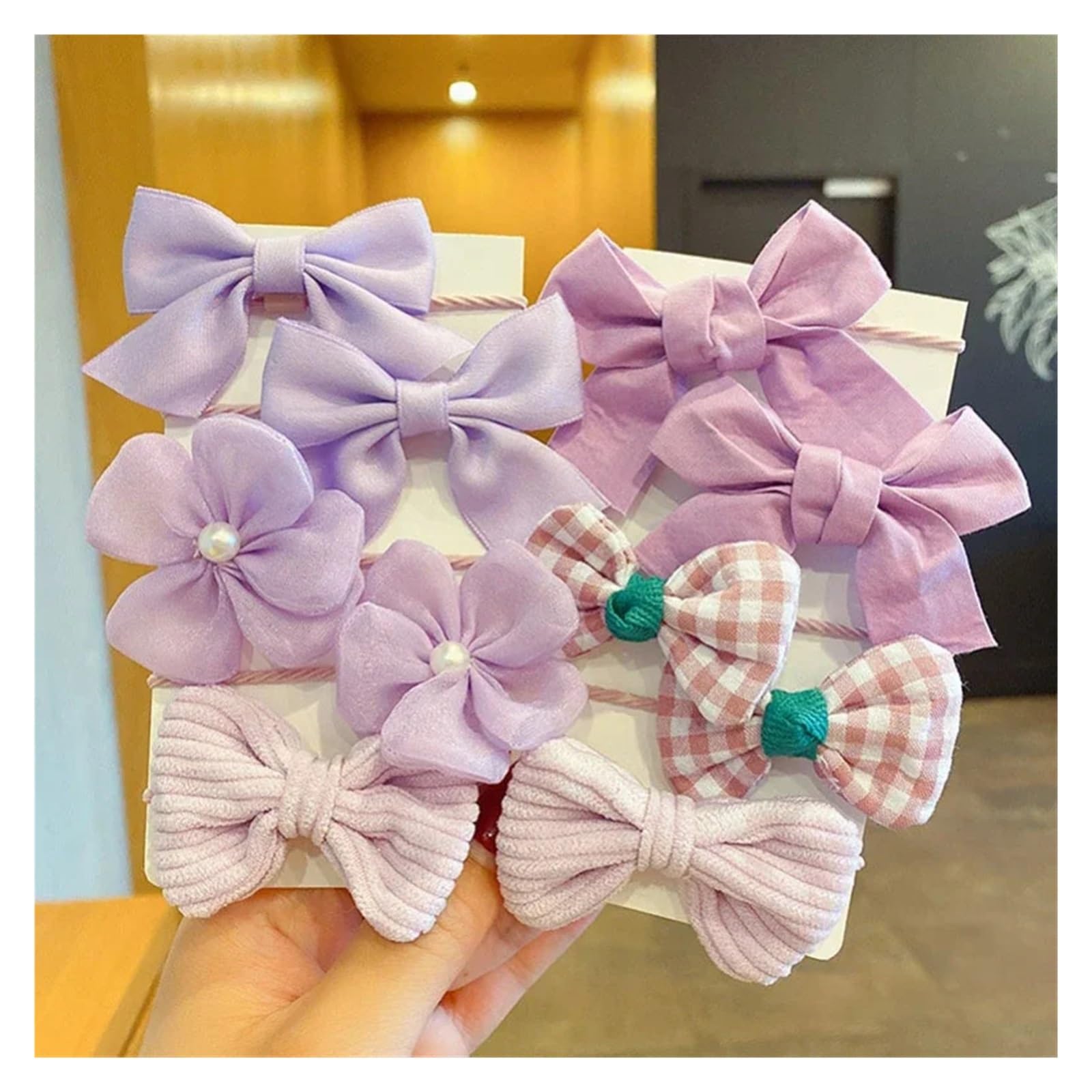 Hohota 10Pcs/Set Big Bow Flower Elastic Hairbands Girls Sweet Hair Ties Fashion Hair Accessories Rubber Band(A5)