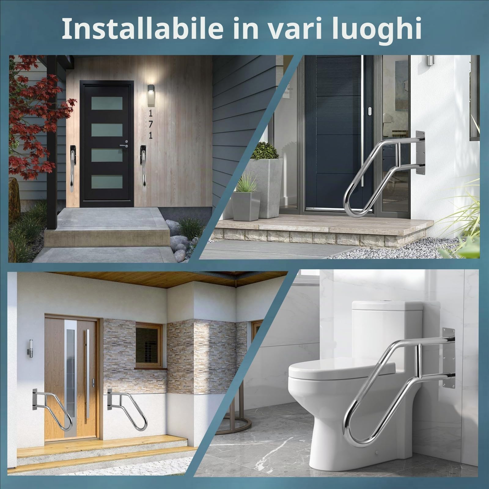 Corrimano Per Scale a u In Acciaio Inox 60 Cm,Grado Da 1 a 4,Robusto e Antiscivolo,Adatto Per Garage,Bagni,Balconi,Interni Ed Esterni,Grigio Argento,Design Ergonomico(Tubo Da 3,2 Cm)