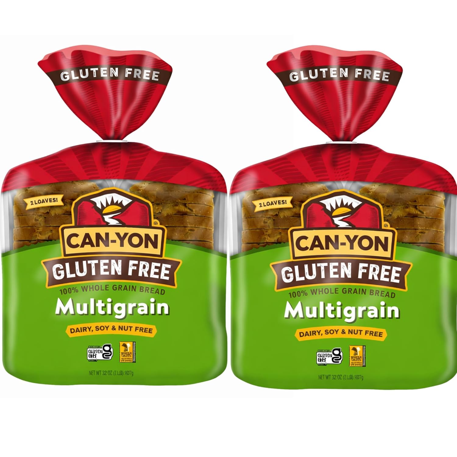 Bakehouse Gluten-Free 100% Whole Grain Bread, Soft Sliced Sandwich Bread, Dairy Free, Nut Free, Non-GMO, 32 oz Loaves, 2 Pack