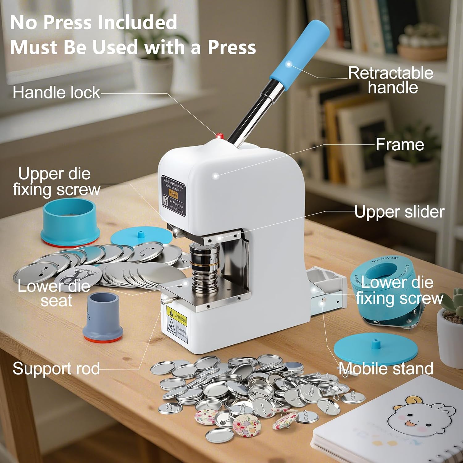 25mm Badge & Button Maker Kit - Metal Mold Set with 35mm Circle Cutter, 25pcs Badge + 25pcs Sewing Button, No Press Included, Must Be Used with a Press