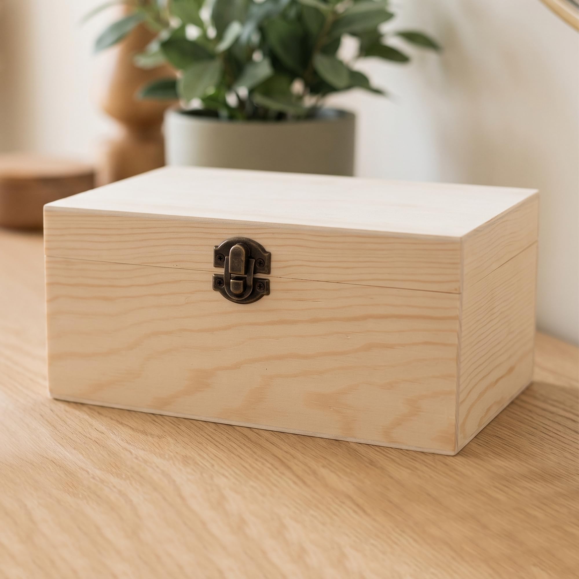 3 scatole in legno grezzo con coperchio incernierato, 19 x 13 x 9