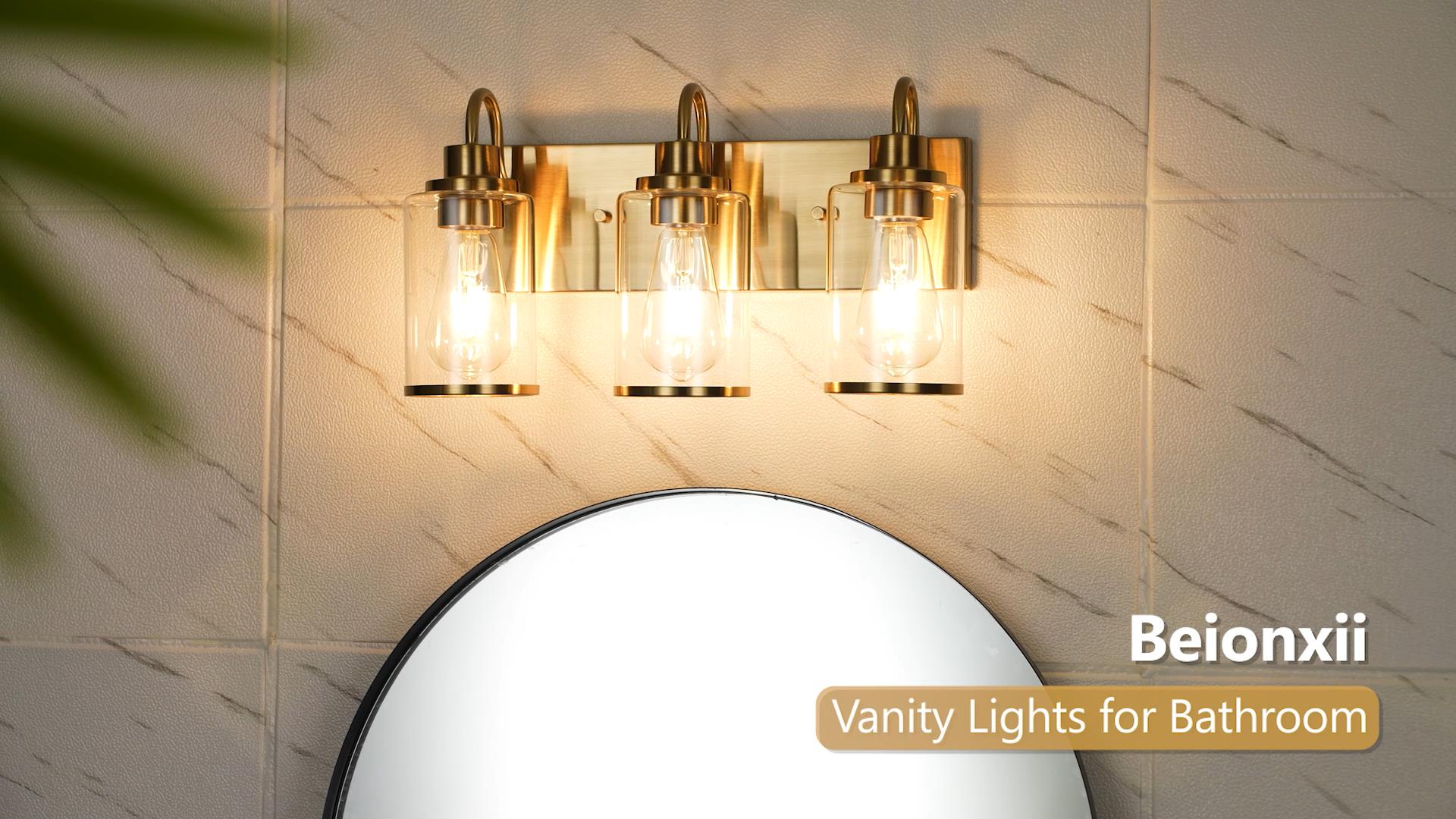 Image of Beionxii 3-Light Bathroom Light Fixtures, Brushed Nickel Bathroom Light Fixtures Over Mirror, Bathroom Vanity Light with Clear Glass Shade, Modern Vanity Lighting for LivingRoom Hallway, BX-VL01BN-3CG
