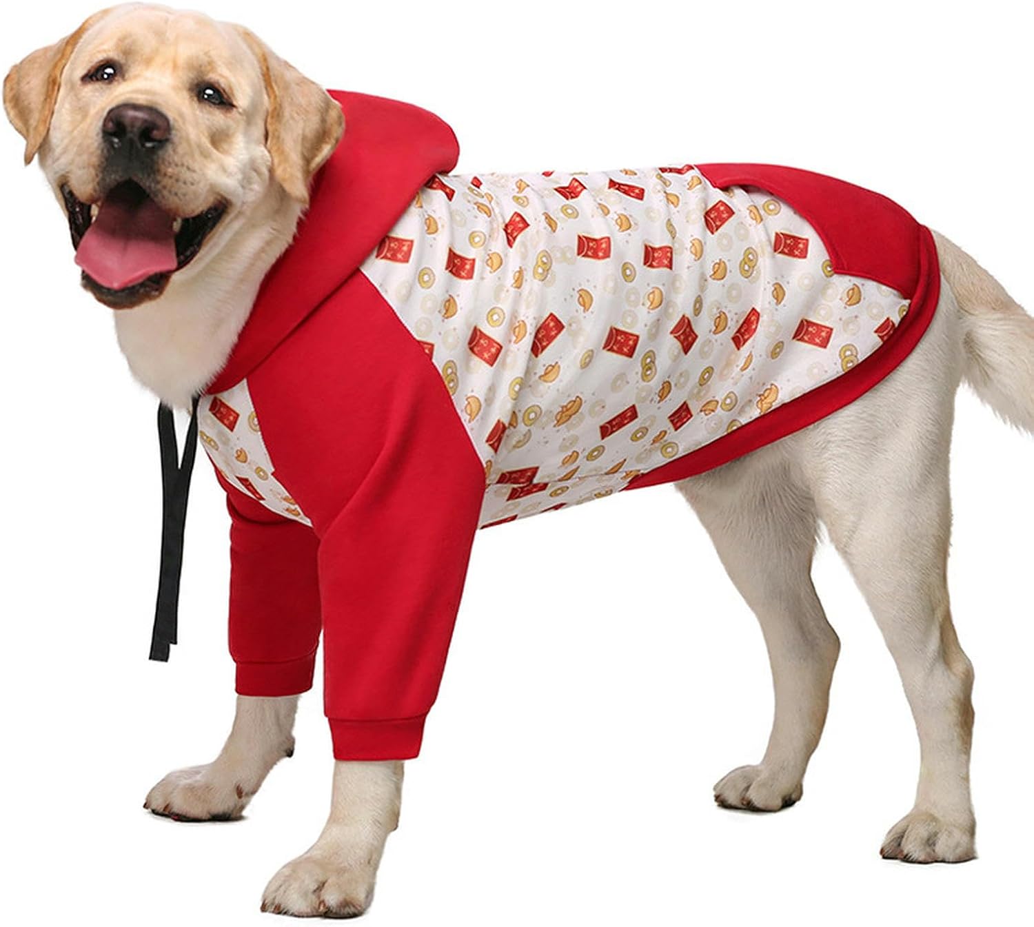 Dog Coat Dog Hoodies for Large Dogs Cotton Soft Warm Puppy Sweatershirt with Pocket and Printed Pattern Cold Weather Fleece Dog Jacket Winter Dog Pullover for Christmas Outfit