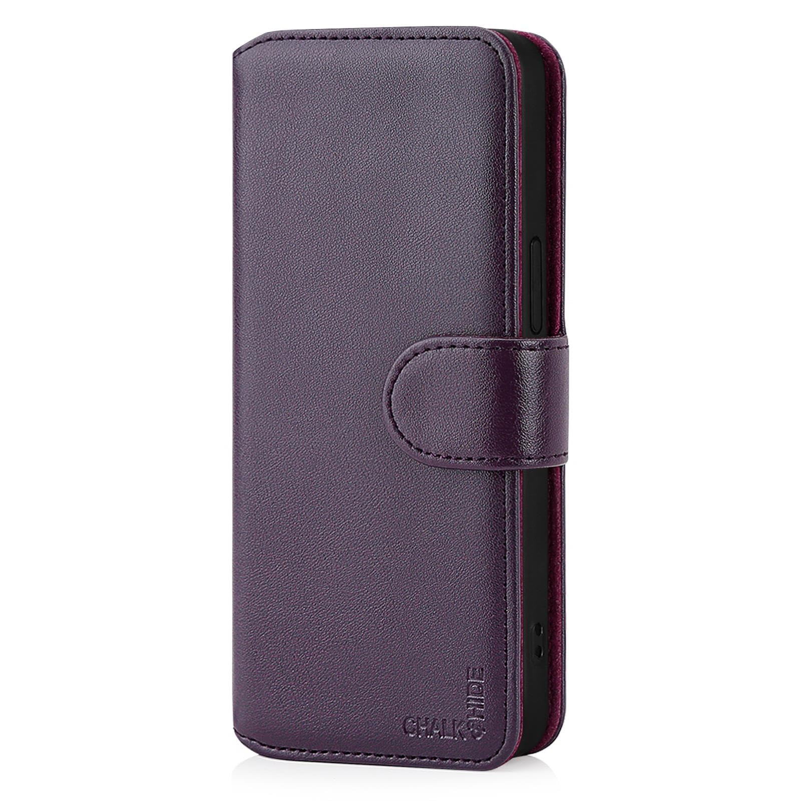 Chalk & Hide - Echt Lederen Boek Portemonnee Flip Hoesje Cover voor Apple iPhone 15 (6.1), Met RFID-blokkerende Kaartsleuf, Magnetische Sluiting en Ingebouwde Standaard - Aubergine
