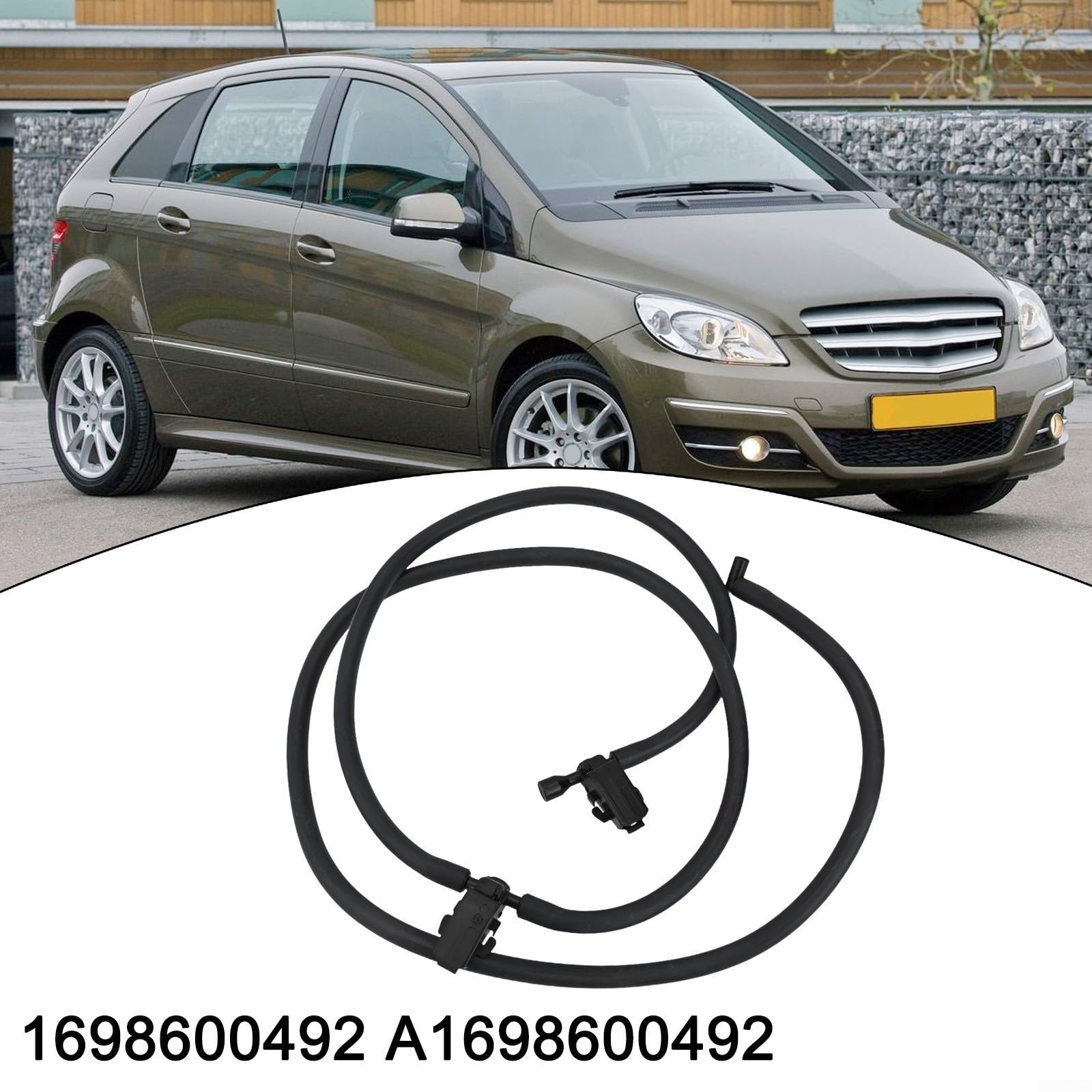 Sistema di lavaggio parabrezza anteriore con ugelli e tubo per Mercedes per Classe A W169 2004–2012 e per Classe B W245 2005–2011, pezzo di ricambio A1698600492, versione nera