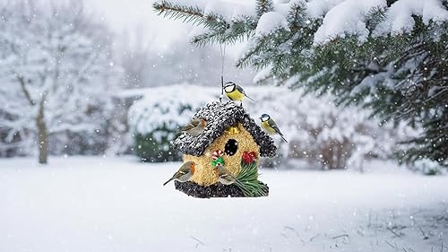 Miniatura 3 de Semilla de pájaro comestible 2025, casas de madera para pájaros cubiertas con alimento para pájaros silvestres, comederos para pájaros a prueba de
