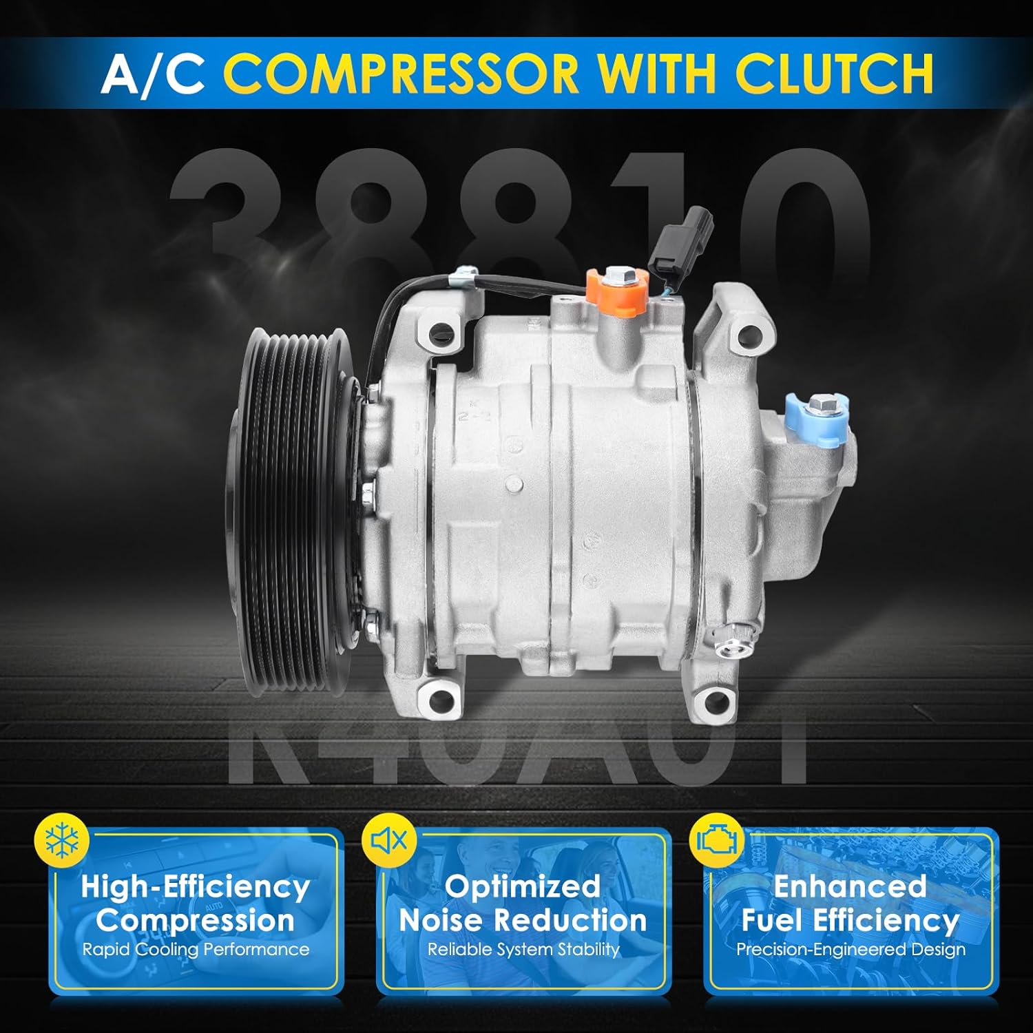 Car A/C Compressor Fit for 2008-2012 for Honda Accord 2012-2015 Crosstour 2.4L Automotive Replacement AC Compressor 38810-R40A01 A/C Compressor for Car CO 11224C