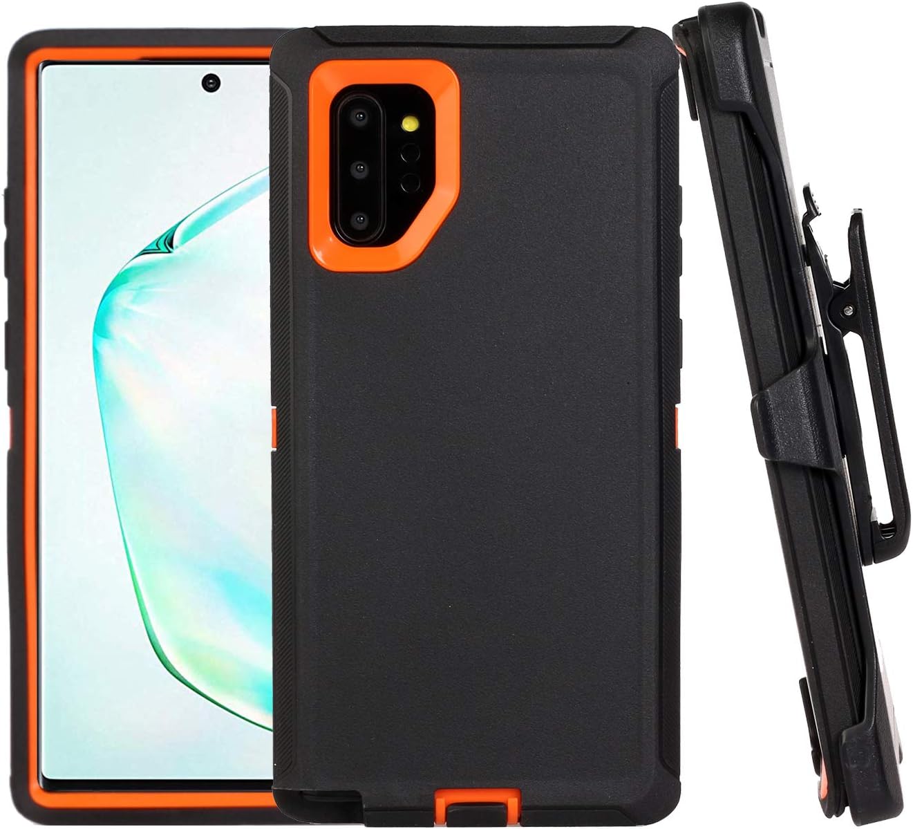 Topwin Galaxy Note 10+ Plus/Pro/5G Shockproof Case, Touch 3 in 1 Heavy Duty Holster Case Belt Clip + Armor Protective Kickstand Cover for Samsung Galaxy Note 10 Plus 6.8'' 2019 (Black+Orange)