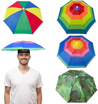 Guyuyii 4-Pack Adjustable Headbands Umbrella Hats for Adults and Kids | Hands-Free Sun and Rain Protection for Gardening, Camping, Beach, Fishing, Golf & Outdoor Work
