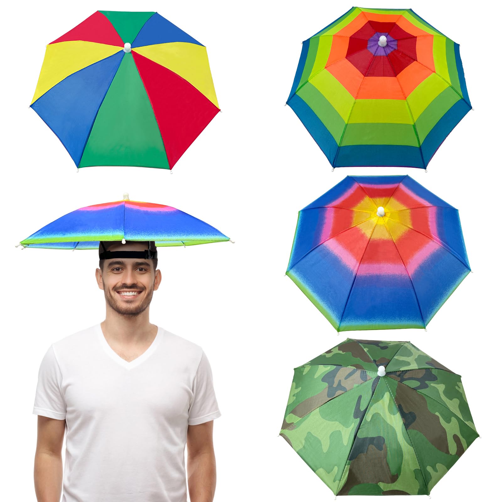 Guyuyii4-Pack Umbrella Hats – UV Sun Protection, Hands-Free Head Umbrella for Adults and Kids, Adjustable Fit for Outdoor Fishing, Beach, Rainy Weather, Travel, Festivals, and Entertainment
