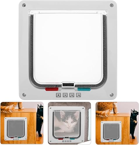 Miniatura 8 de Puerta de gato con cerradura para puertas interiores con sistema de bloqueo seguro ajustable, solapa interior para mascotas para gatos y mascotas
