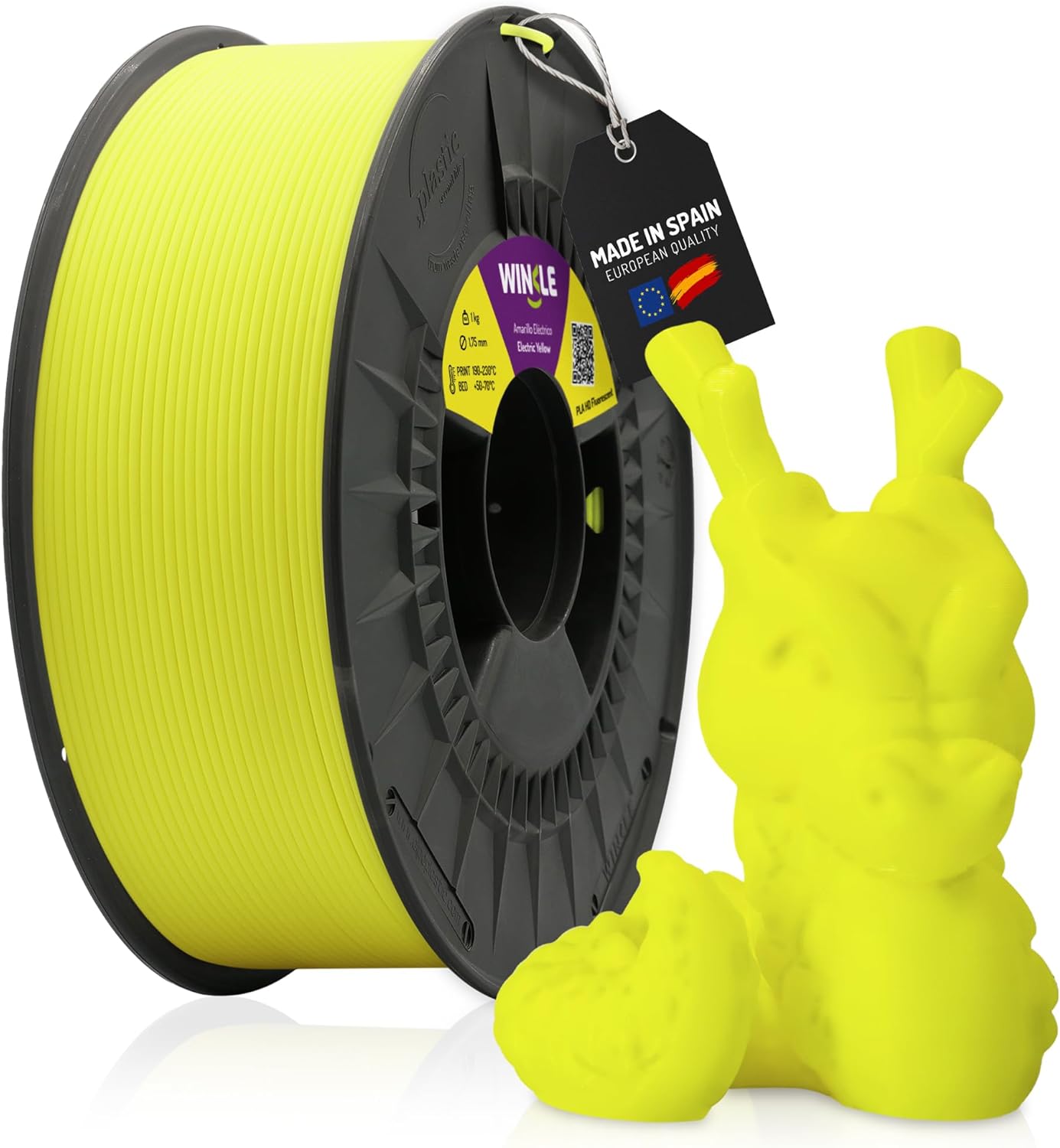WINKLE PLA HD Fluorescent Filament 1.75 mm Electric Yellow, 1 kg Spool, 3D Printer Filament Compatible with FDM Printers, 3D Printing Materials, Dimensional Accuracy +/- 0.05 mm, Easy to Print
