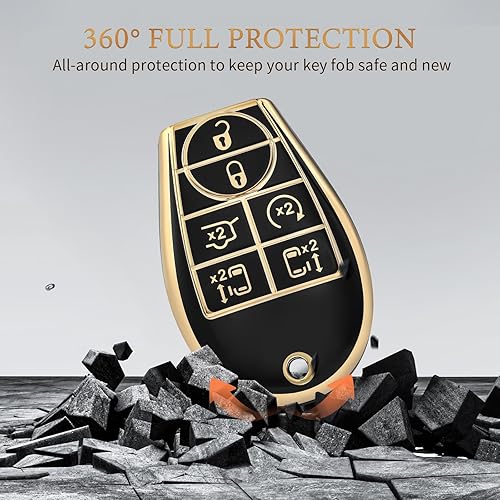 Miniatura 5 de OFFCURVE Funda para llave de automóvil, para Dodge Chrysler Town and Country Dodge Grand Caravan de 7 botones para llave inteligente, color negro