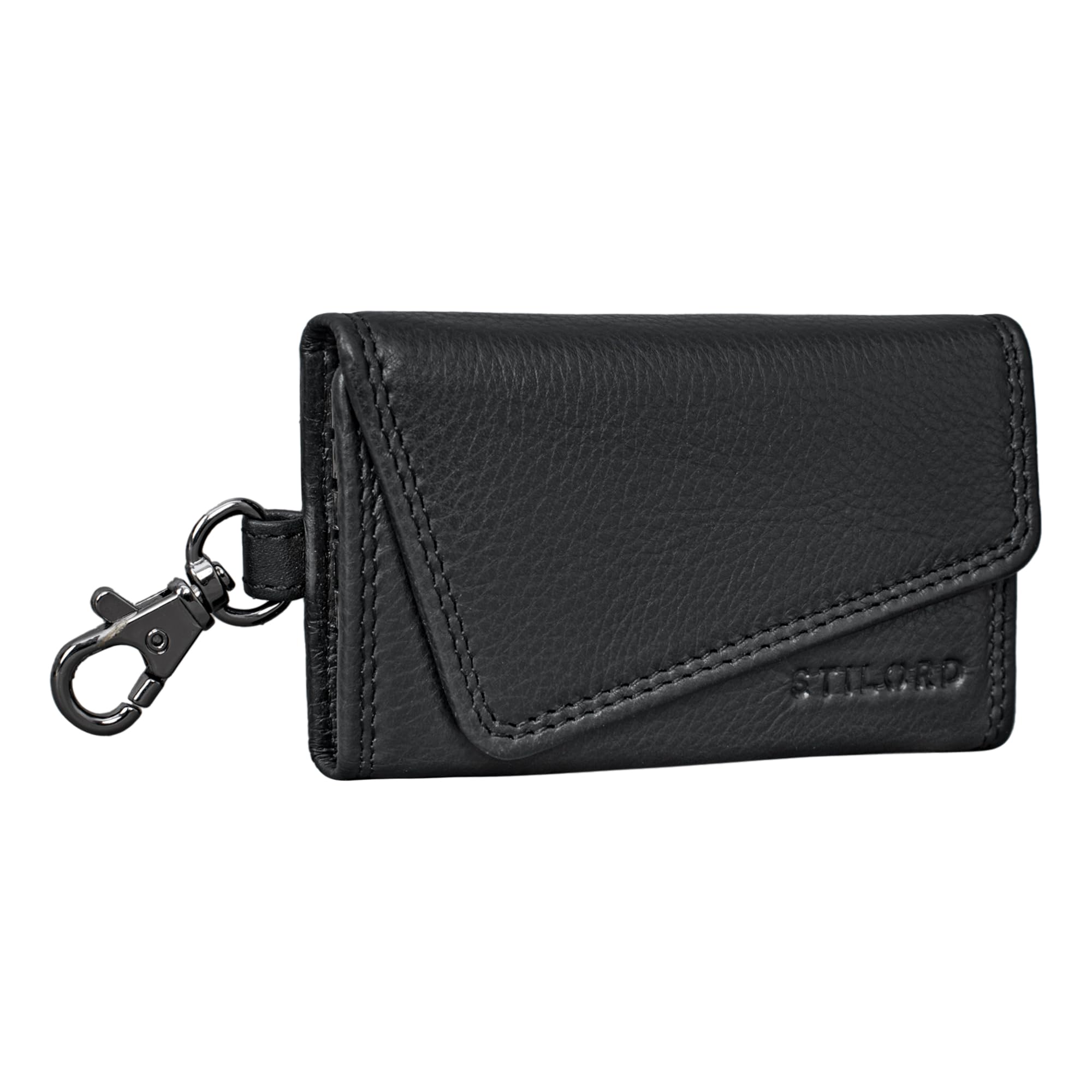 STILORD Tinus Orgnizador Llaves Cuero Estuche para Llaves Bloqueo RFID Vintage Cartera para Tarjetas Pequeño Tarjetero Llavero con Mosquetón con Piel Genuina Color:Negro