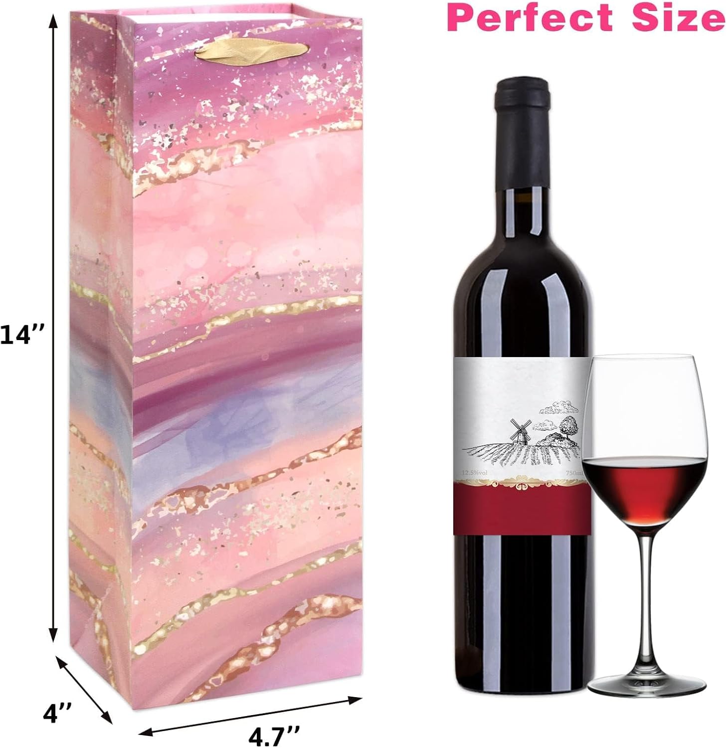 ceiba tree Wine Bottle Bags Holiday Paper Bags Set Home Wedding Birthday Party Favor Reusable Marble Gold Foil Wine Bottle Wrapping Bags with Handles 12Pcs - Image 2