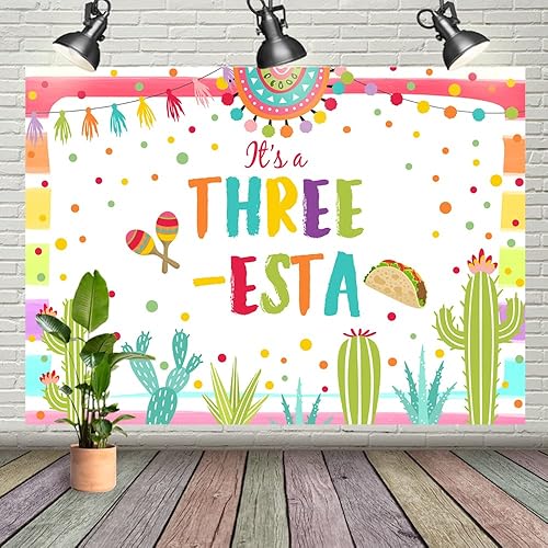 Telón de fondo mexicano de tercer cumpleaños de 7 x 5 pies, decoración de fiesta blanca para fiesta de 3 esta, fondo de fotografía de niña, disponible en Yaxa Costa Rica