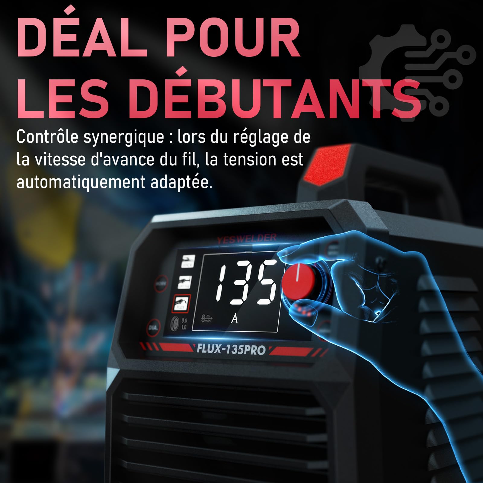 YESWELDER 135Amp Poste a Souder Fil Fourré MIG sans Gaz 230V Poste a Souder Flux MIG/Lift TIG/Stick 3-in-1 Poste de Soudage LED IGBT Inverter avec 2 Unités Fil Fourré