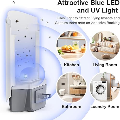 Miniatura 4 de Trampa para moscas para interiores, 2 atrapamoscas enchufables con 6 tarjetas de pegamento de repuesto, ideal para moscas de la fruta, mosquitos,