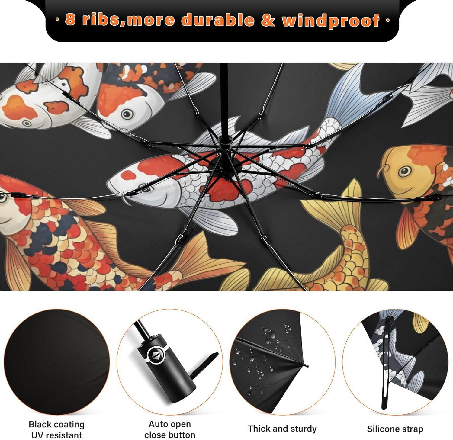 Folding Compact Travel Umbrella - Automatic Open Close, Inverted, Windproof, UV Protection, Large Portable Reverse for Rain and Sun - for Women and Men