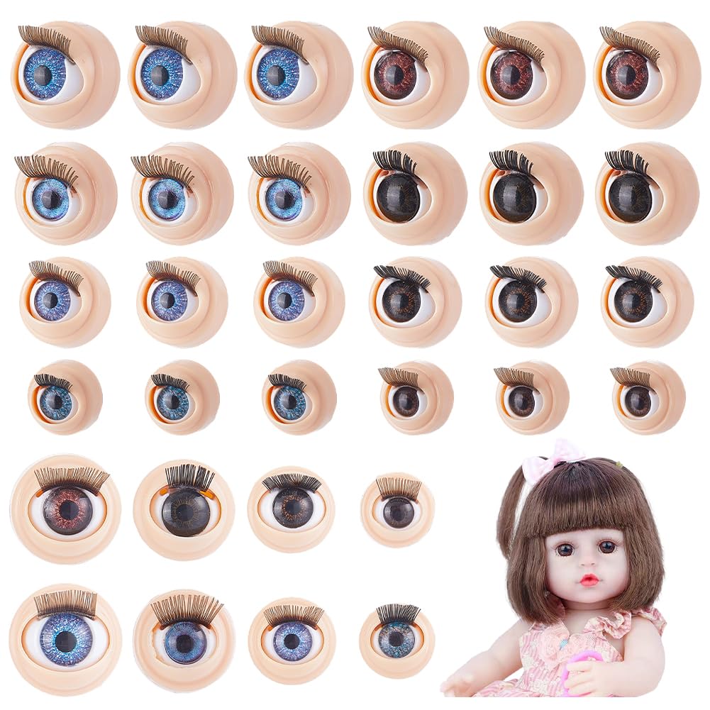 PH PandaHall 8 Styles 3D Simulated Eyes 16 Pairs Half Round Eyeball with Eyelash Amigurumi Cartoon Movable Eye Puppet Stuffed Simulated Eyeball for Tedding Puppet Bear Stuffed Animal