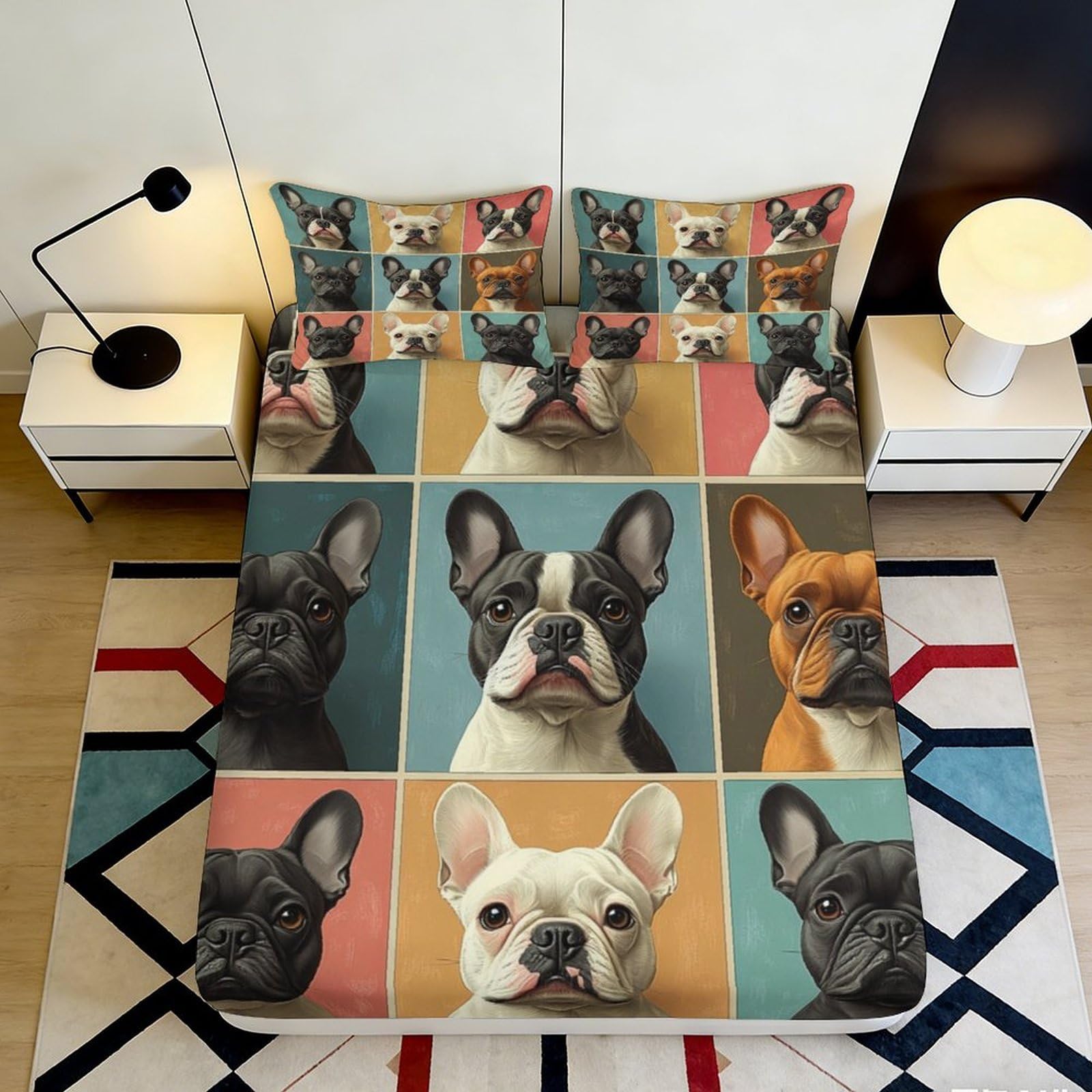 3D Printed French Bulldog Fitted Sheet Microfiber Anti-Slip Bed Cover for Bedroom Guest Room Dog Decor 90x200x25cm