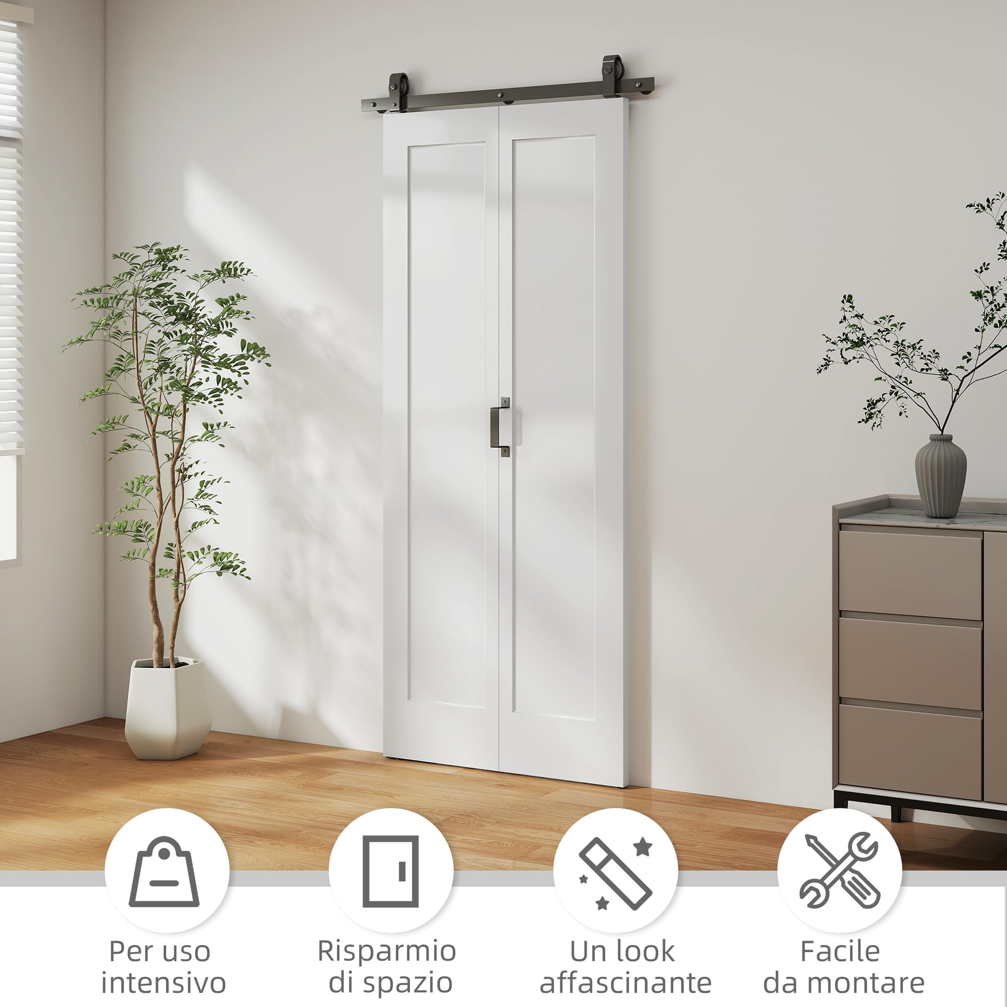 HOMCOM Porta Scorrevole a Libro 90x210 cm, Porta Pieghevole a Portafoglio con Maniglia e Superficie Verniciabile, Bianco