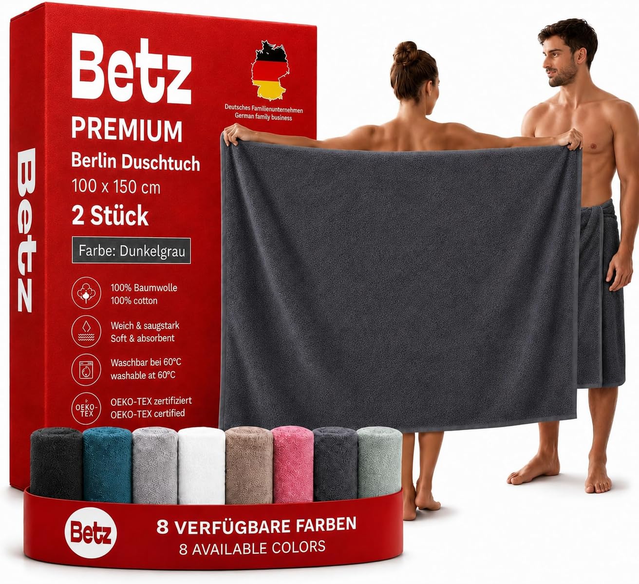 Betz 2 Piezas Maxi Toallas de Ducha XXL Toalla de baño tamaño 100x150cm Berlin Color Gris Oscuro - Berlin