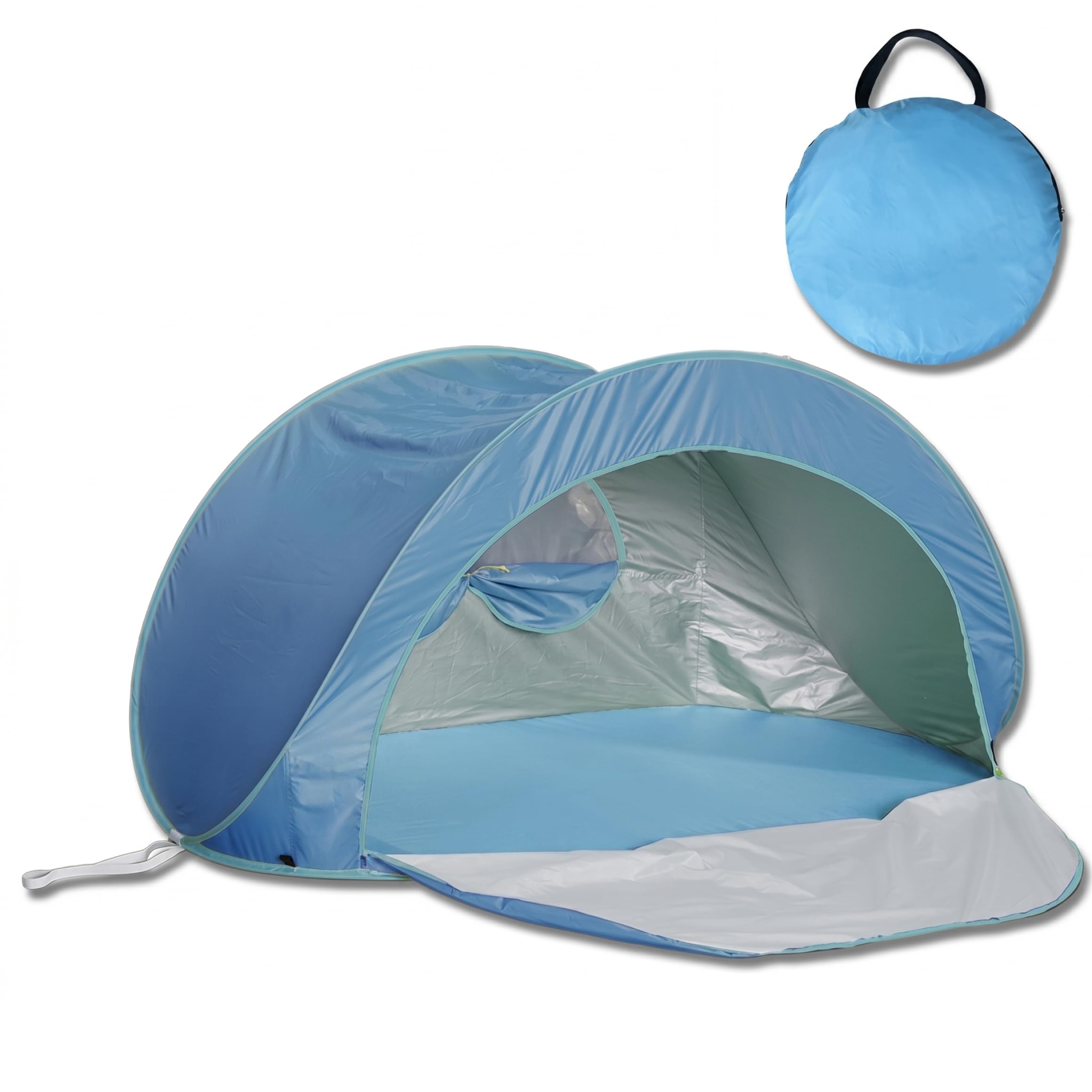 Tente de Plage Pop-up pour 3 à 4 Personnes, Pare-Soleil de Plage Portable et Pliable avec Rideau à Fermeture éclair, Tente d'extérieur Installation instantanée Automatique, Bleu, Facile