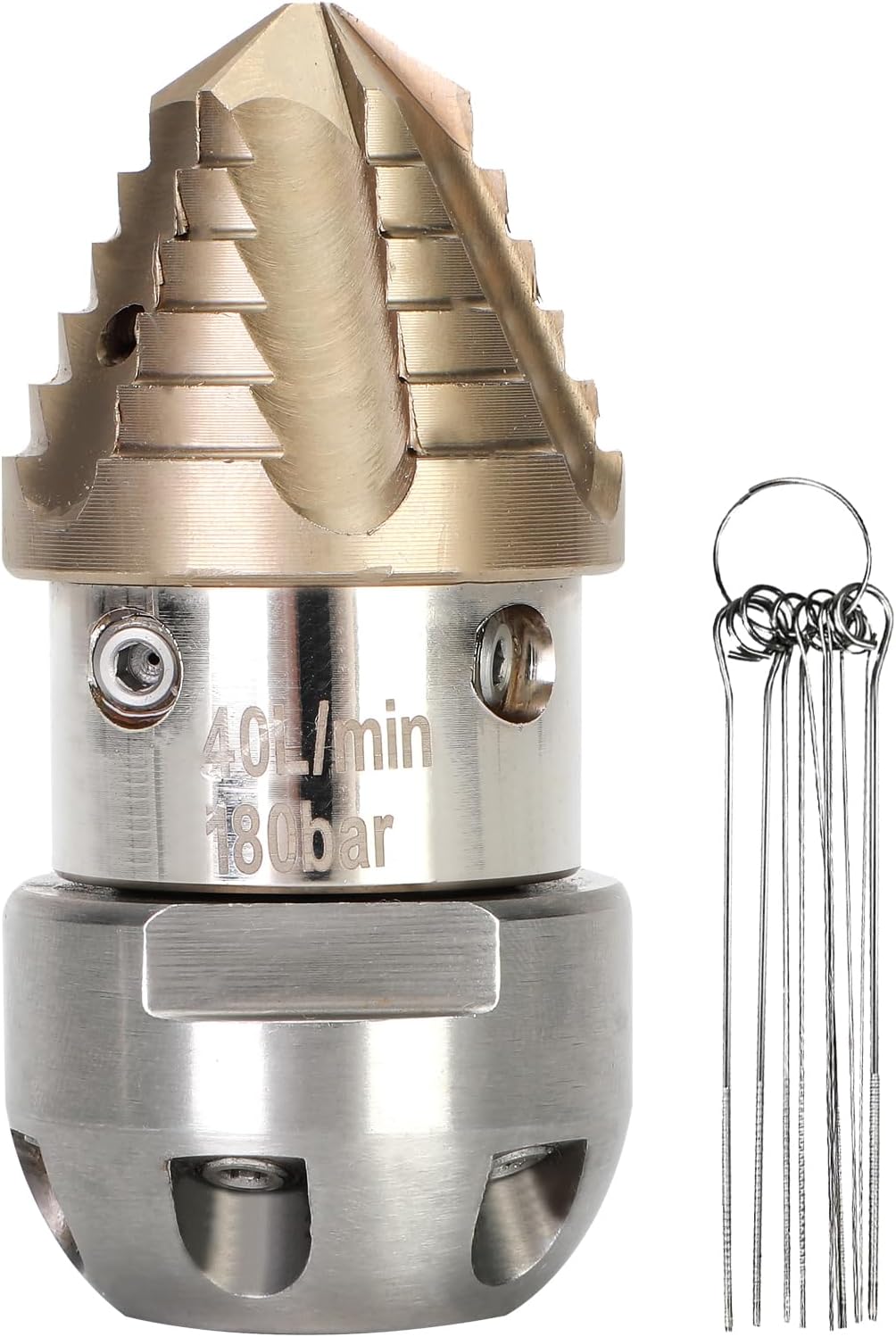 Anrain 3/8 Sewer Jetter Nozzle for 40 L/min Pressure Washer, 360 Degree 3/8 NPT Sewer Jetter Rotating Nozzle, Stainless Steel, for Vehicle Cleaning, Industrial Equipment Cleaning, 2-Year US Warranty 3/8 npt sewer jetter rotating nozzle 40L