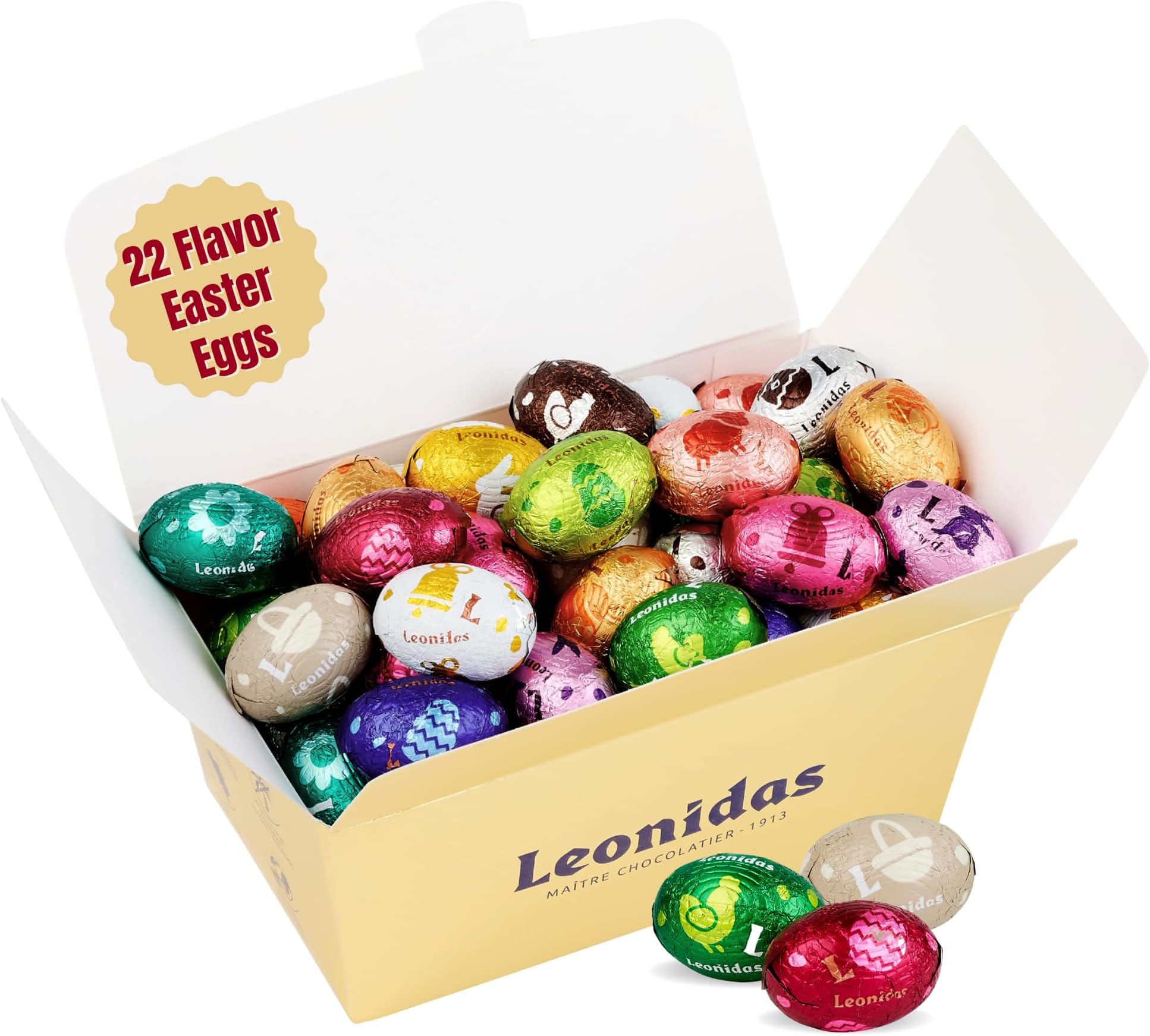 Mini Easter Egg Chocolates Ballotin Box – Belgian Chocolate Easter Eggs Assortment (Mix) – Luxury Gold Gift Box (70 Eggs, Mix)
