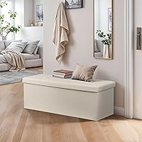 Vista 22 de ZENY Banco otomano plegable de almacenamiento de 43.3 pulgadas, reposapiés con asiento acolchado de espuma, ideal para dormitorio, entrada y sala