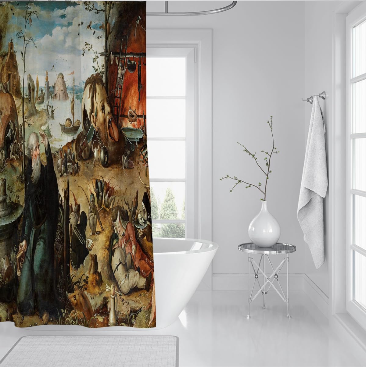 Œuvres célèbres de Peinture de la Renaissance Rideau de Douche en Tissu Fantastique Rideau de Bain pour décoration de Salle de Bain d’Appartement Machine à séchage Rapide Lavable 180 x 180 cm