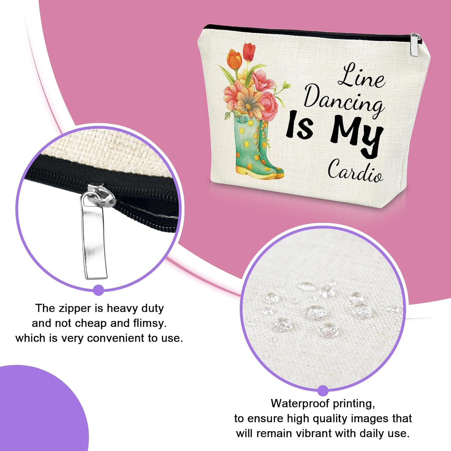 Sazuwu Line Dance Lover Gift Makeup Bag Dance Teams Present Gift for Dancing Teacher Coach Cosmetic Bag with Zipper Graduation Birthday Present Boots Western Dancing Toiletry Pouch image 3