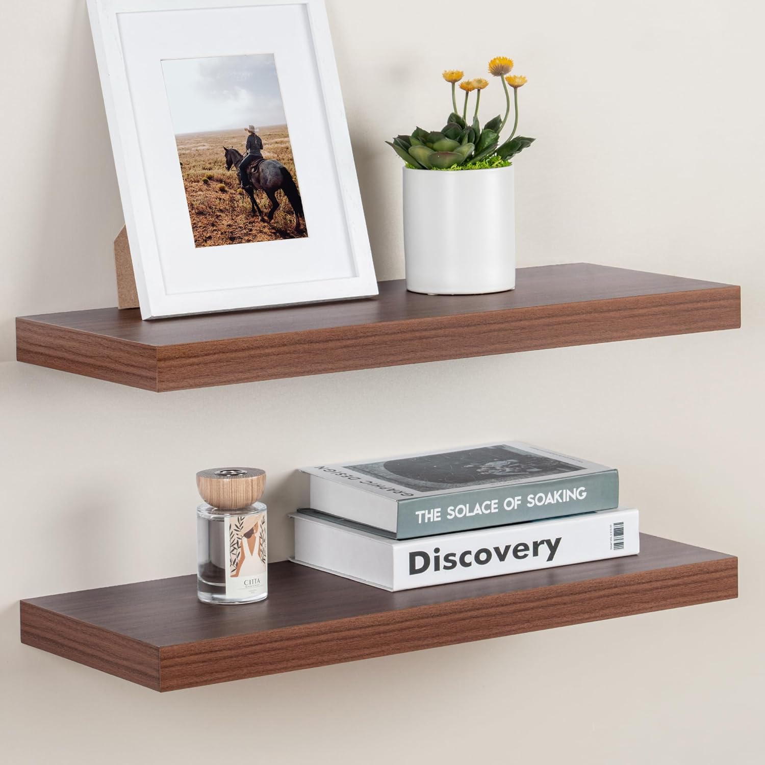 Amazon.com: Walnut Floating Shelves for Wall, Large Floating Shelf 24 ...