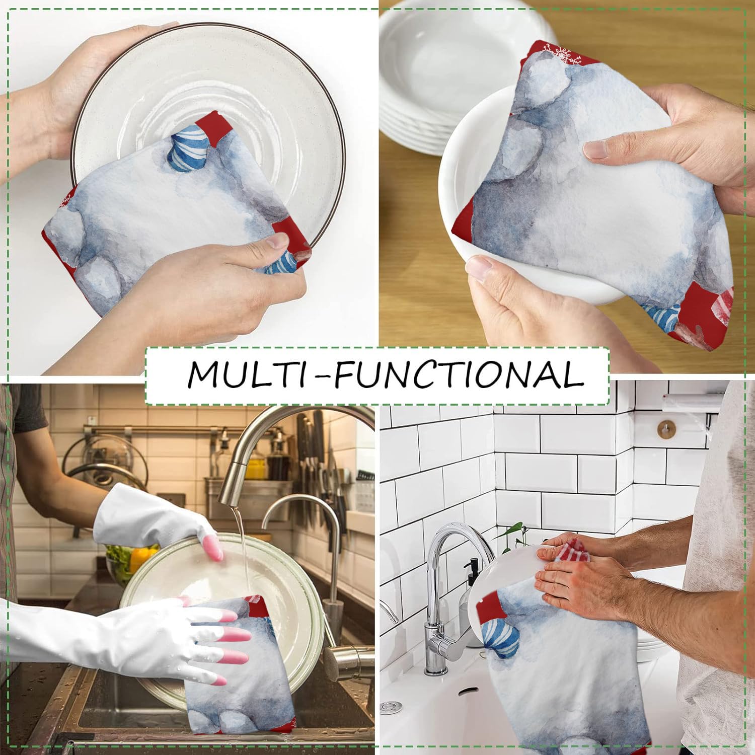 Trapos Cocina Navidad Gris Y Azul Paños de Cocina Microfibra Paños Cocina Suaves Lavable Toallas Reutilizables Absorbentes Baño Pañuelo de Mano Trapos de Cocina 2 Piezas (44x74 cm)