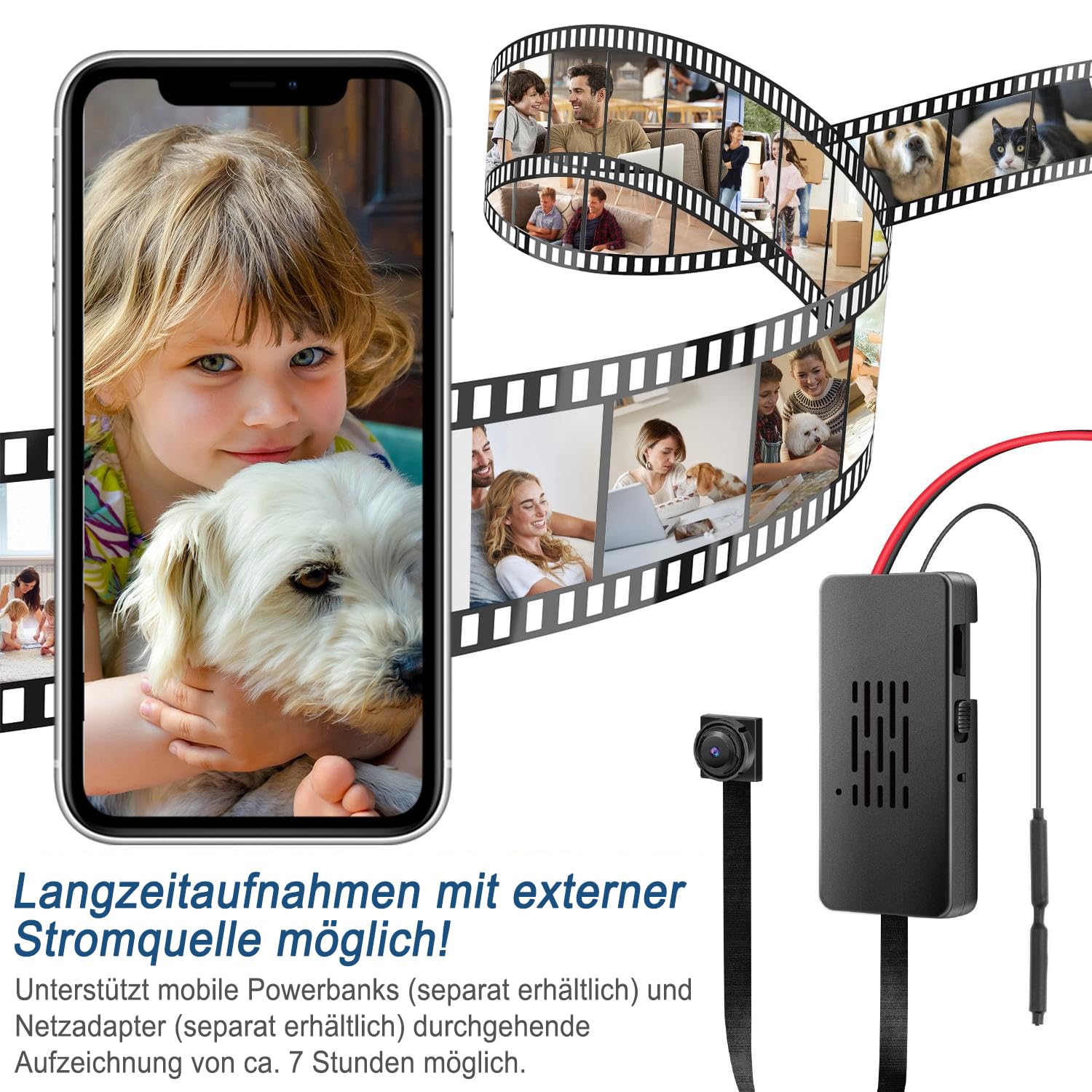 QZT Cámara de vigilancia WiFi 1080P Full HD con aplicación, visión nocturna, detección de movimiento, grabación en bucle, vídeo en vivo, inalámbrico, cámara interior y exterior, ideal para casa